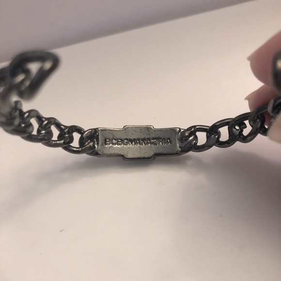 BCBGMaxAzria Gunmetal Cuff Bracelet with Silver Pyramid/Prisms - Picture 5 of 5